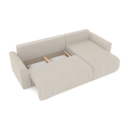 Canapé angle CAPUCINS convertible velours côtelé beige 4 places