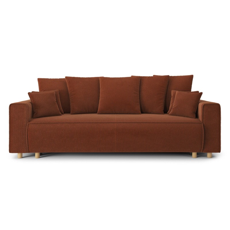 Canapé droit CHARTRONS convertible velours côtelé terracotta 3 places