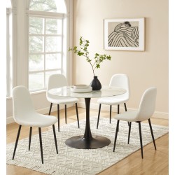 Lot de 4 chaises LENA tissu bouclette écru pieds métal noir