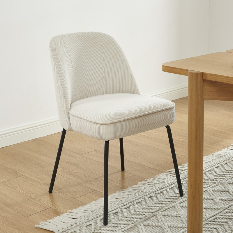 Lot de 2 chaises GINA velours côtelé écru pieds métal noir