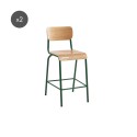 Lot de 2 chaises de bar PANTONE vert olive et placage frêne pieds métal