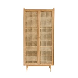 Armoire LEON placage chêne et cannage rotin 2 portes 90cm