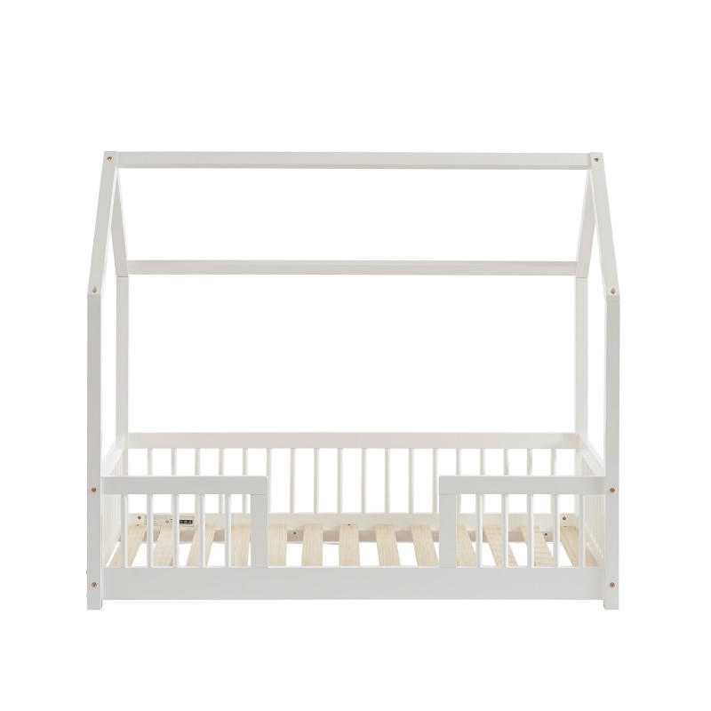 Lit cabane avec barrières TINY pin massif blanc 70x140cm sommier inclus + tiroir
