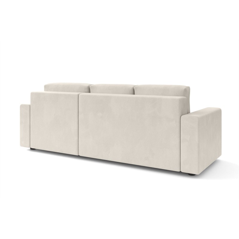 Canapé D'angle Convertible 4 Places Alma En Velours Côtelé Grège - Avec Couchage 150x210 Cm