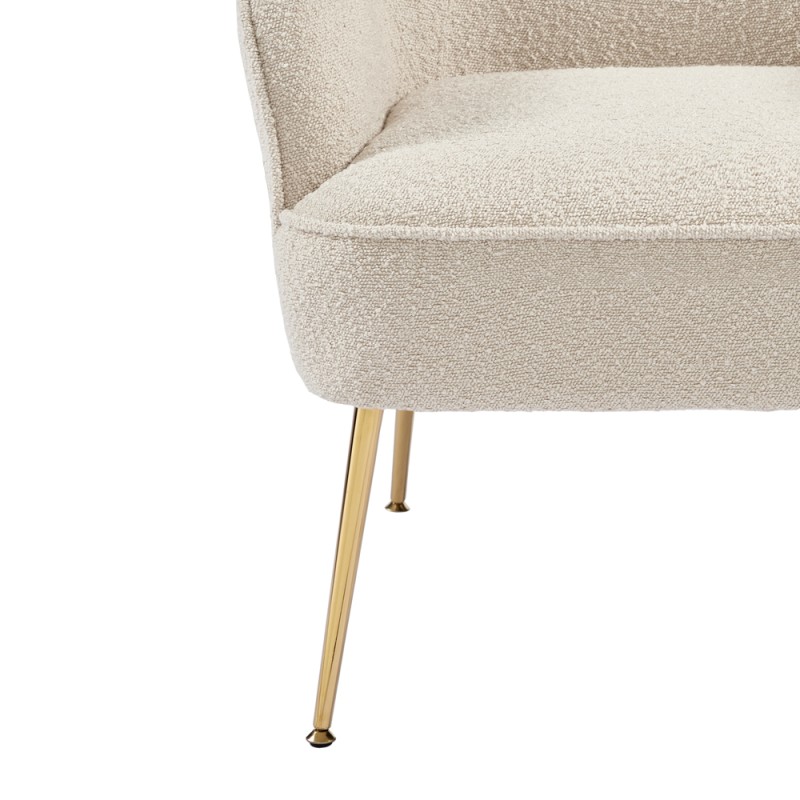 Fauteuil MARCELINO en tissu bouclette beige avec piètement doré