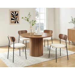 Lot de 4 chaises empilables FRIDA bouclette écrue et métal noir