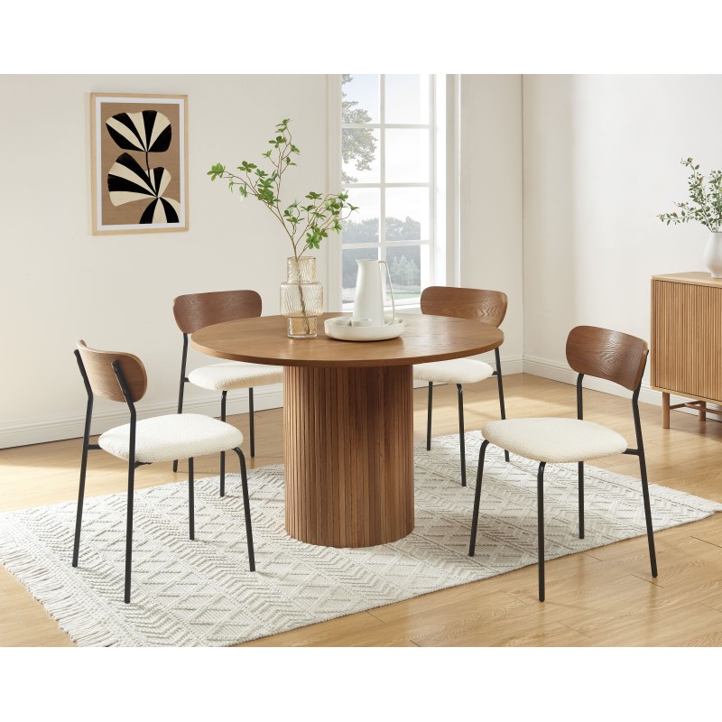 Lot de 4 chaises empilables FRIDA bouclette écrue et métal noir