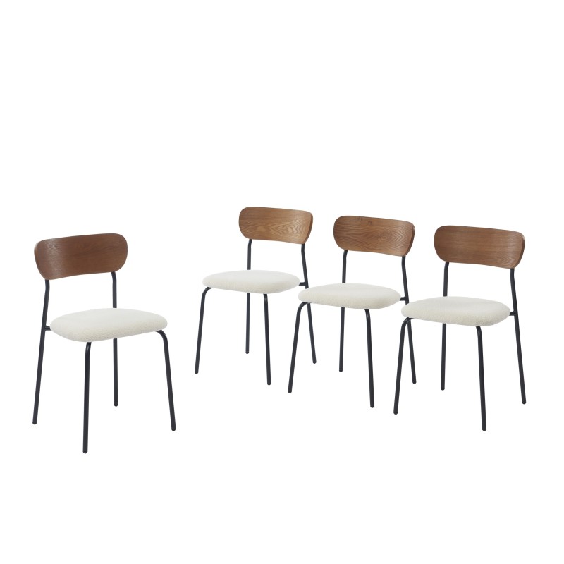 Lot de 4 chaises empilables FRIDA bouclette écrue et métal noir