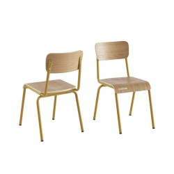 Lot de 2 chaises PANTONE jaune moutarde et placage frêne pieds métal