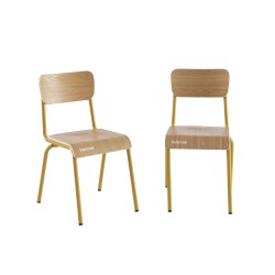 Lot de 2 chaises PANTONE jaune moutarde et placage frêne pieds métal
