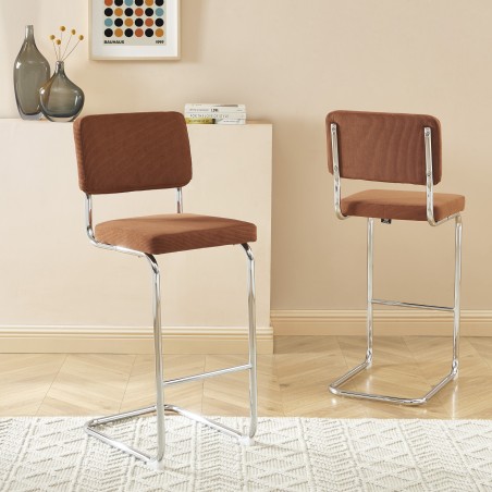 Lot de 2 tabourets JACK en velours côtelé terracotta avec pieds métalliques