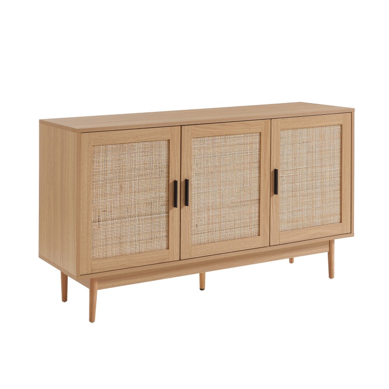 Buffet AMANA effet chêne et cannage rotin 130cm