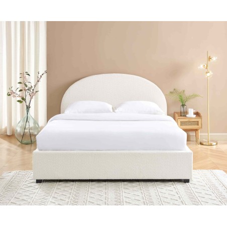 Lit coffre OLAF tissu bouclettes écru 160x200 sommier inclus