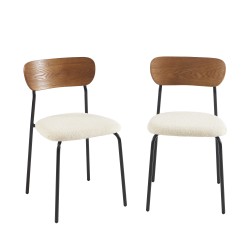 Lot de 2 chaises FRIDA tissu bouclette écru pieds métal noir