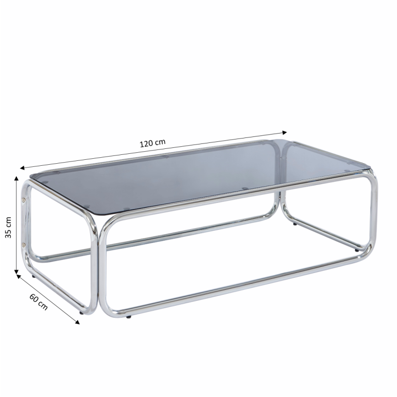Table basse MAGGY verre trempé noir structure en chrome