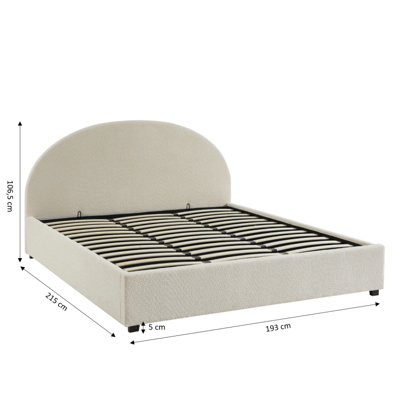 Lit coffre OLAF tissu bouclette écru 180x200 sommier inclus