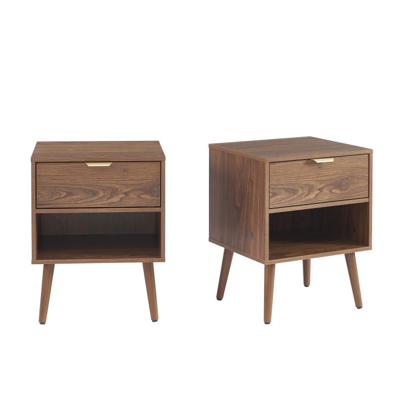 Lot de 2 tables de chevet JEANNE effet noyer