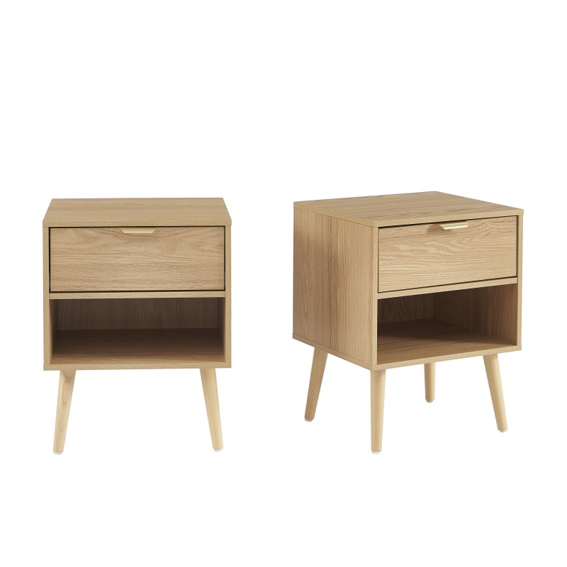 Lot de 2 tables de chevet JEANNE effet chêne 40cm
