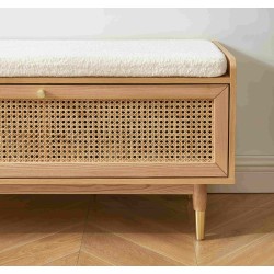Banc à chaussures LEON placage chêne et cannage rotin 100cm