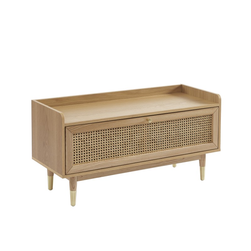 Banc à chaussures LEON placage chêne et cannage rotin 100cm