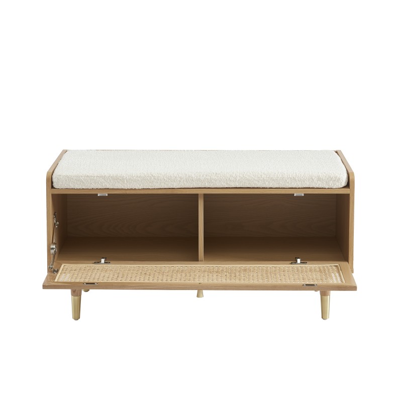 Banc à chaussures LEON placage chêne et cannage rotin 100cm