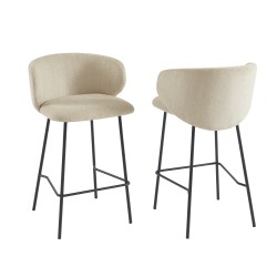 Lot de 2 tabourets CASSIE tissu chenille beige et pieds métal noir