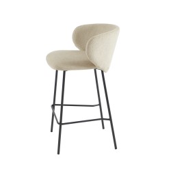 Lot de 2 tabourets CASSIE tissu chenille beige et pieds métal noir