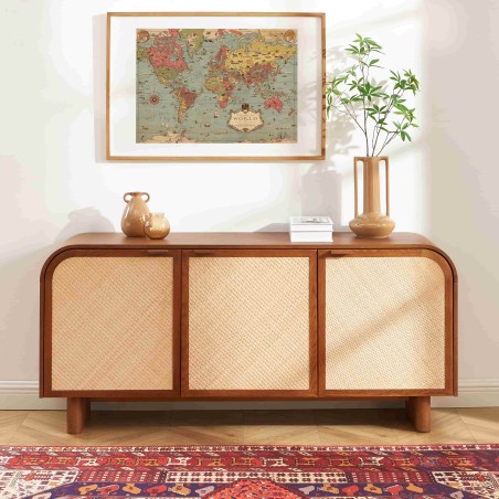 Buffet LUA 3 portes placage frêne cannage 165 cm