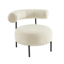 Fauteuil de table FAREL bouclette écrue et pieds métal noir