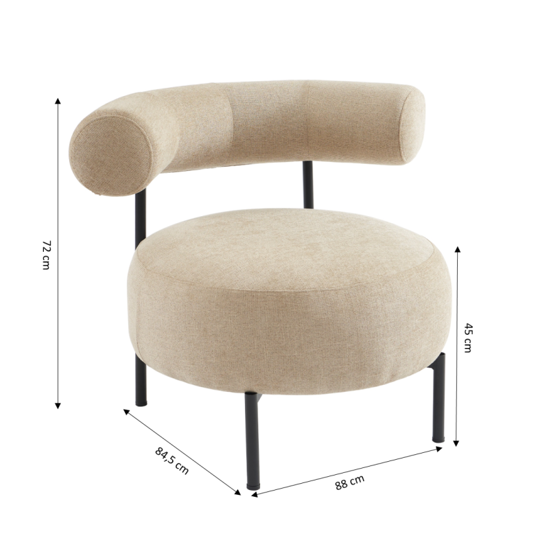 Fauteuil FAREL tissu chenille beige et pieds métal noir