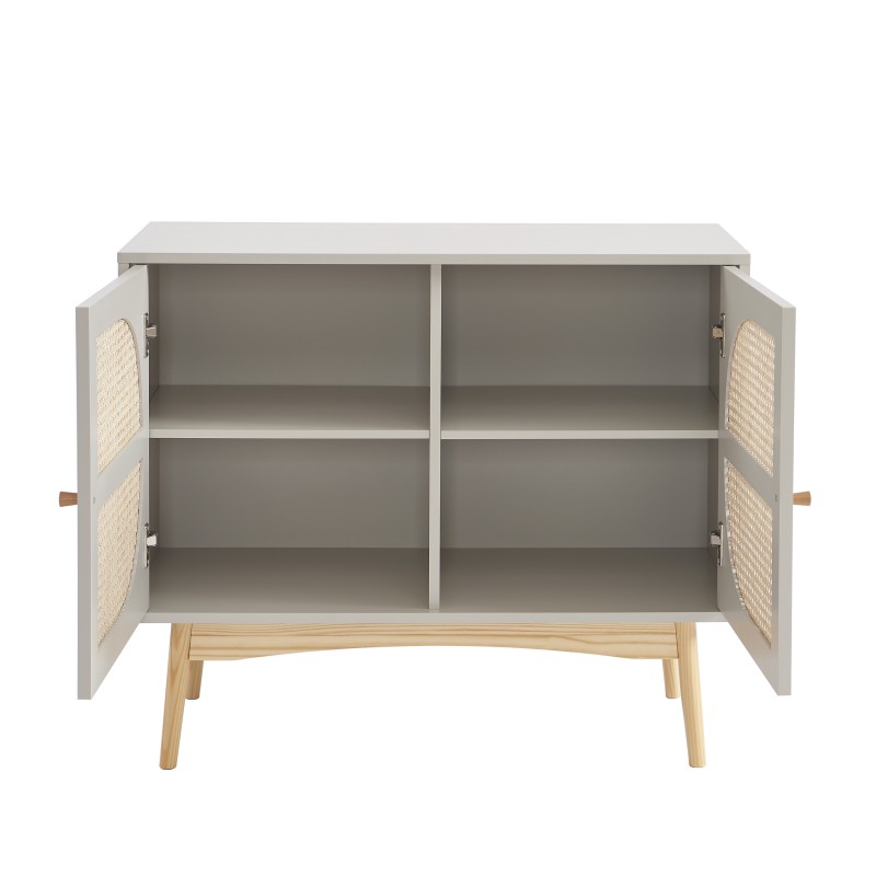Buffet SIXTINE gris perle et cannage rotin 90cm