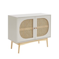 Buffet SIXTINE gris perle et cannage rotin 90cm