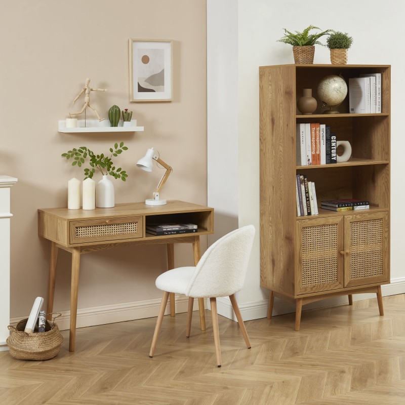 Bibliothèque INES effet chêne et cannage rotin 80cm