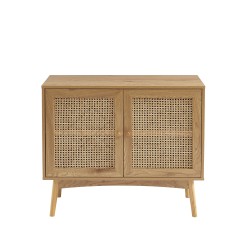 Buffet INES effet chêne et cannage rotin 90cm