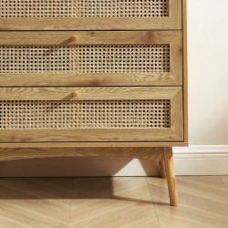 Commode INES effet chêne et cannage rotin 3 tiroirs 80cm