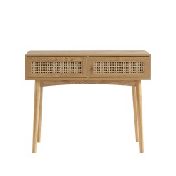 Console INES effet chêne et cannage rotin 100cm