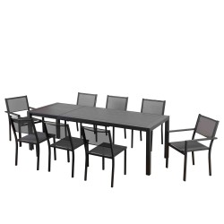 Ensemble repas DINA gris foncé 8 places en aluminium avec table extensible