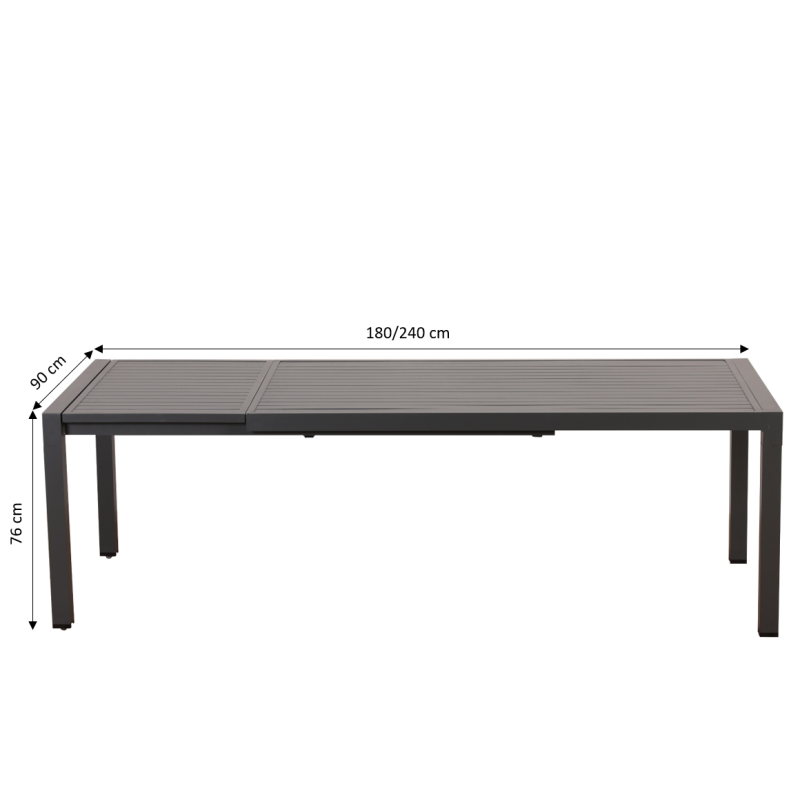 Ensemble repas DINA gris foncé 8 places en aluminium avec table extensible