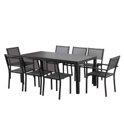 Ensemble repas DINA gris foncé 8 places en aluminium avec table extensible
