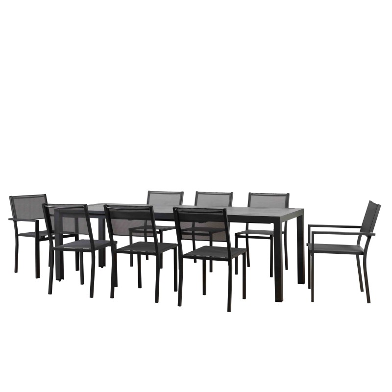 Ensemble repas DINA gris foncé 8 places en aluminium avec table extensible