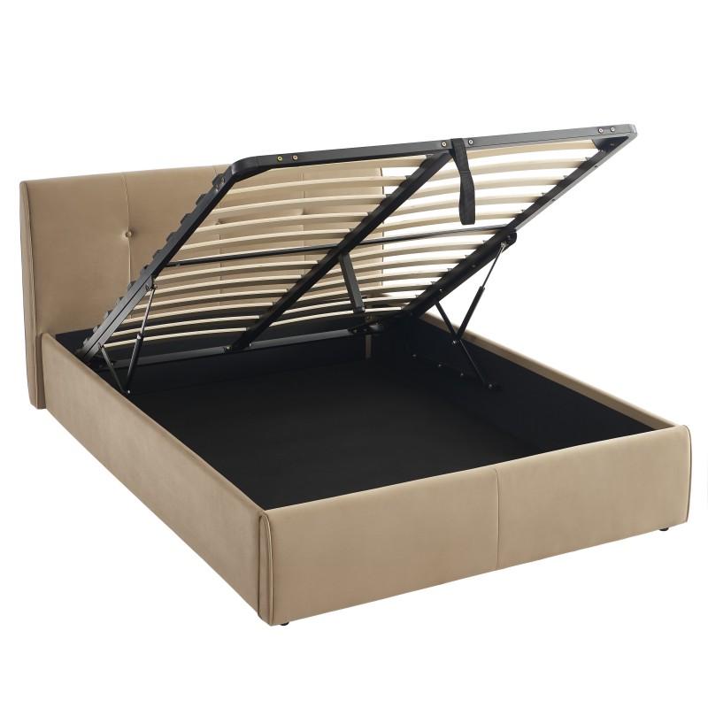 Lit coffre SEGURO velours marron 140x190 sommier inclus