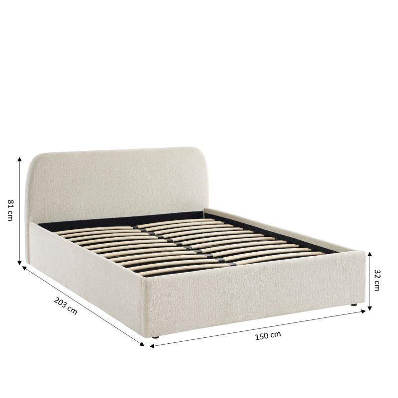 Lit coffre GELA tissu chenille blanc 140x190 sommier inclus
