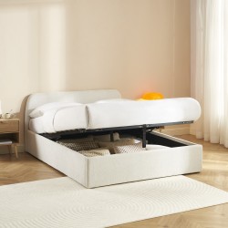 Lit coffre GELA tissu chenille blanc 140x190 sommier inclus