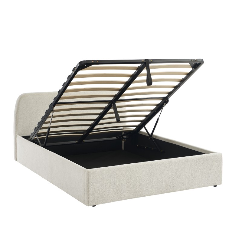 Lit coffre GELA tissu chenille blanc 140x190 sommier inclus