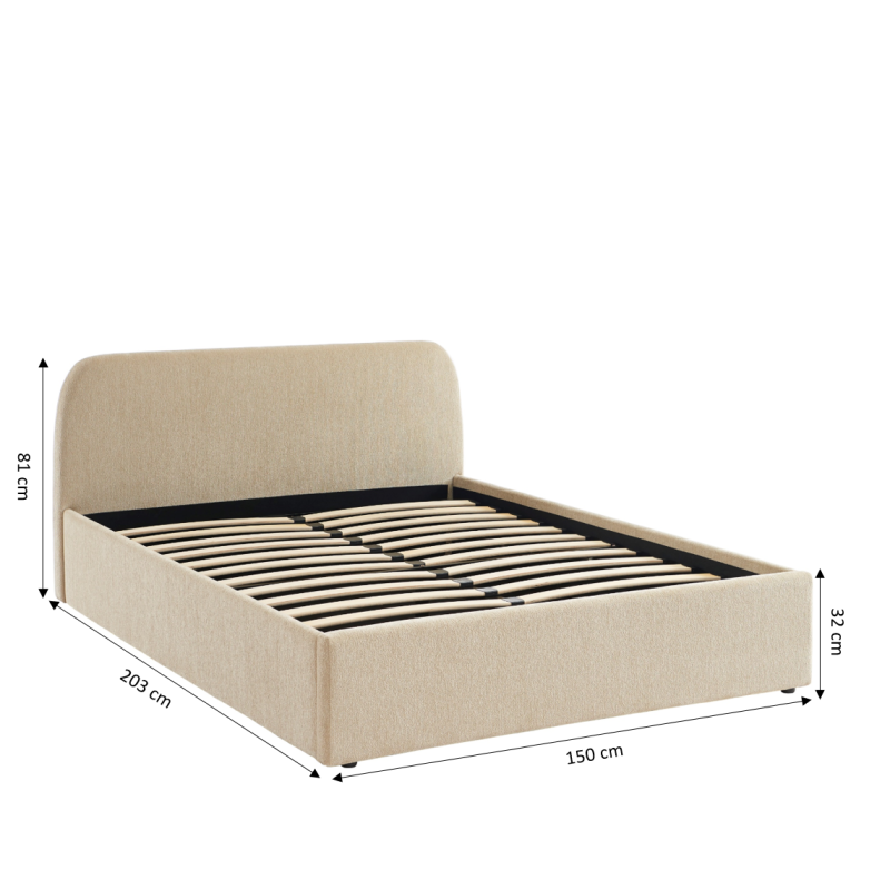 Lit coffre GELA tissu chenille grege 140x190 sommier inclus