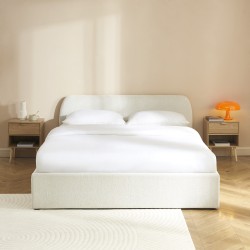 Lit coffre GELA tissu chenille blanc 160x200 sommier inclus