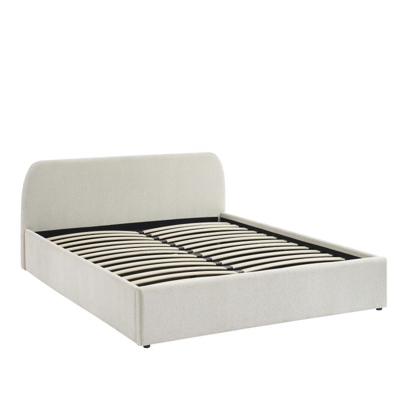 Lit coffre GELA tissu chenille blanc 160x200 sommier inclus