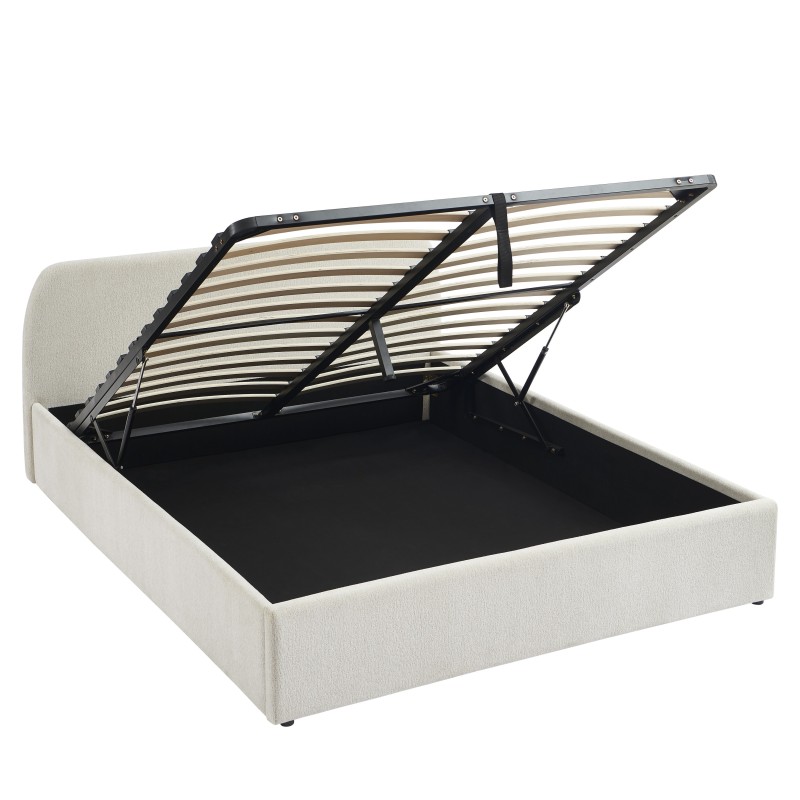 Lit coffre GELA tissu chenille blanc 160x200 sommier inclus