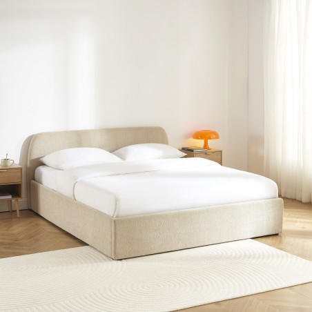 Lit coffre GELA tissu chenille grege 160x200 sommier inclus