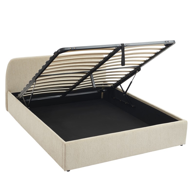 Lit coffre GELA tissu chenille grege 160x200 sommier inclus
